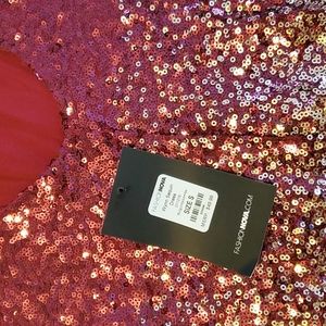 New with tags a fashion nova burgundy and goldfish sequin mini dress.